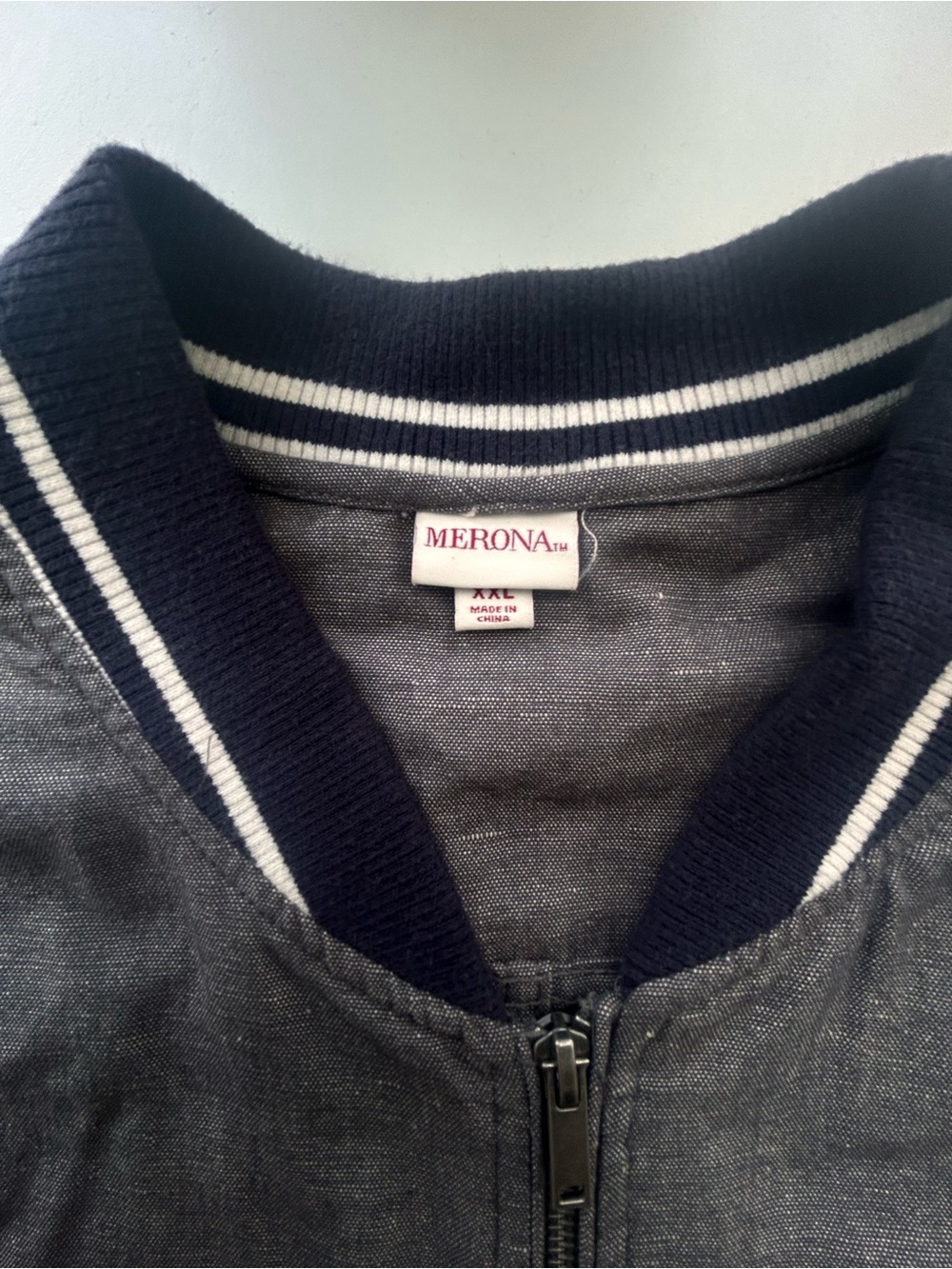 Merona Charcoal Gray Bomber Jacket with Striped Rib Trim
